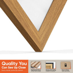 "AK Frames 25X17"" Oak Sleek Vinyl Record Frame With White Mount For 12 Inch Lp Cover & Disc - Overlapped Design" - thumbnail 3