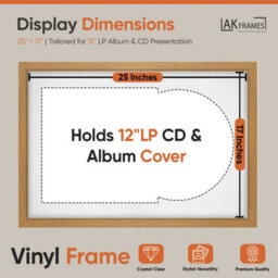 "AK Frames 25X17"" Oak Sleek Vinyl Record Frame With White Mount For 12 Inch Lp Cover & Disc - Overlapped Design" - thumbnail 2