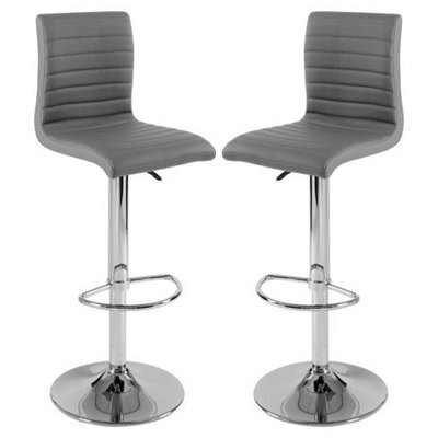 Furniture in Fashion Ripple Grey Faux Leather Bar Stools With Chrome Base In Pair - image 1