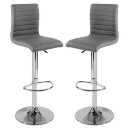 Furniture in Fashion Ripple Grey Faux Leather Bar Stools With Chrome Base In Pair - thumbnail 1