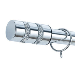 A.unique Home Diamante Barrel Metal Extendable Curtain Pole With Rings And Fittings (25/28mm) - Nickel, 120Cm - 220Cm Approx - thumbnail 2