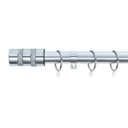 A.unique Home Diamante Barrel Metal Extendable Curtain Pole With Rings And Fittings (25/28mm) - Nickel, 120Cm - 220Cm Approx - thumbnail 1