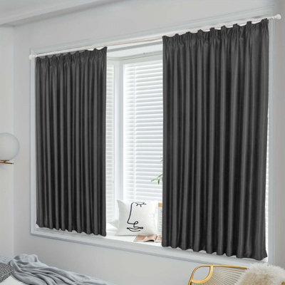 Oxford Homeware Grey 230 Gsm Blackout Curtain Thermal Insulated Pencil Pleat For Window Curtain Pair (W)168Cm X (L)137Cm - image 1