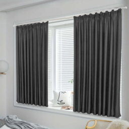 Oxford Homeware Grey 230 Gsm Blackout Curtain Thermal Insulated Pencil Pleat For Window Curtain Pair (W)168Cm X (L)137Cm - thumbnail 1