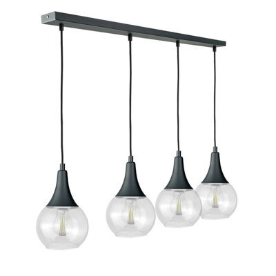 Luminosa Lighting Luminosa Lacrima Bar Pendant Ceiling Light Black Transparent Glass Shade 4X E27 - image 1