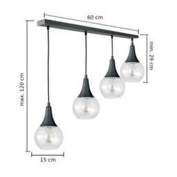 Luminosa Lighting Luminosa Lacrima Bar Pendant Ceiling Light Black Transparent Glass Shade 4X E27 - thumbnail 2