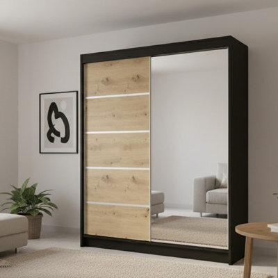 Sliding Door Wardrobe Camino 3 With Mirror Black Artisan Oak - image 1