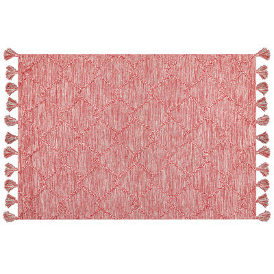 Wyld And Coco Hand-Tufted Cotton Rug 160 X 230 Cm Red And White - Thick Weave With Tassels - image 1