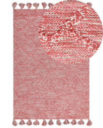 Wyld And Coco Hand-Tufted Cotton Rug 160 X 230 Cm Red And White - Thick Weave With Tassels - thumbnail 3