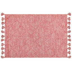 Wyld And Coco Hand-Tufted Cotton Rug 160 X 230 Cm Red And White - Thick Weave With Tassels - thumbnail 1