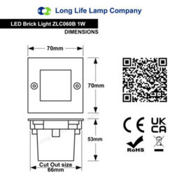 Long Life Lamps Company Mini Led Blue Brick Light Outdoor Step Wall Light 70mm Square Ip54 Zlc060B - thumbnail 2