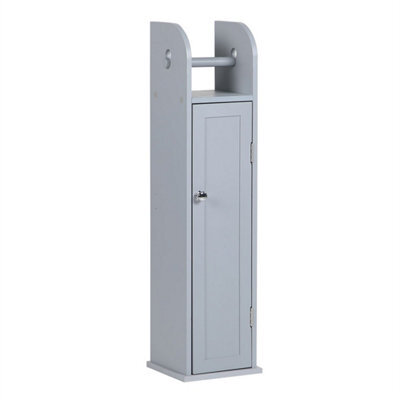 Grey Wood Free Standing Toilet Paper Roll Holder Bathroom Storage Cabinet - image 1