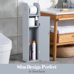 Grey Wood Free Standing Toilet Paper Roll Holder Bathroom Storage Cabinet - thumbnail 6