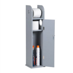 Grey Wood Free Standing Toilet Paper Roll Holder Bathroom Storage Cabinet - thumbnail 5