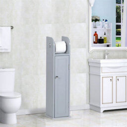 Grey Wood Free Standing Toilet Paper Roll Holder Bathroom Storage Cabinet - thumbnail 4