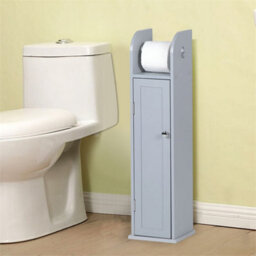 Grey Wood Free Standing Toilet Paper Roll Holder Bathroom Storage Cabinet - thumbnail 3