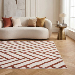 The Rugs Loft Terra And Ivory Herringbone Living Room Area Rug And Runners Soft Pile - thumbnail 4