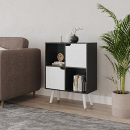 Urbn-Living Urbnliving 80Cm Height Black 4 Cube Shelves With 2 White Wooden Door With White Legs Bookcase Unit - thumbnail 2