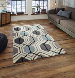 Grey/blue Handmade Modern Geometric Easy To Clean Rug For Bedroom & Living Room-120Cm X 170Cm - thumbnail 1