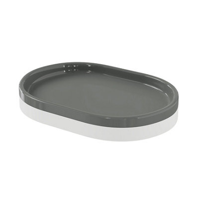 GoodHome Koros Gloss & Matt White & Anthracite Ceramic Soap Dish - image 1
