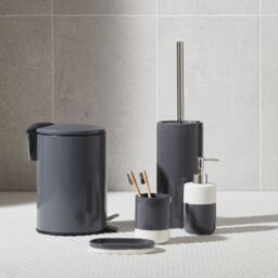 GoodHome Koros Gloss & Matt White & Anthracite Ceramic Soap Dish - thumbnail 3