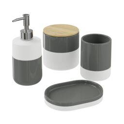 GoodHome Koros Gloss & Matt White & Anthracite Ceramic Soap Dish - thumbnail 4