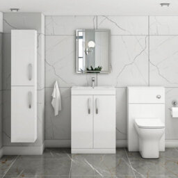 Royal Bathrooms Turin Gloss White 600mm Floor Standing Vanity Unit 2 Door With Minimalist Basin Sink - thumbnail 2