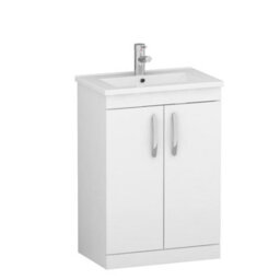 Royal Bathrooms Turin Gloss White 600mm Floor Standing Vanity Unit 2 Door With Minimalist Basin Sink - thumbnail 6