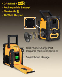 Ueme 16W Rugged Dab, Dab+, Fm Cordless Site Radio,  Bluetooth, Aux, Rechargeable - thumbnail 5