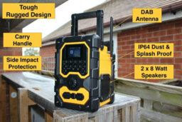 Ueme 16W Rugged Dab, Dab+, Fm Cordless Site Radio,  Bluetooth, Aux, Rechargeable - thumbnail 4