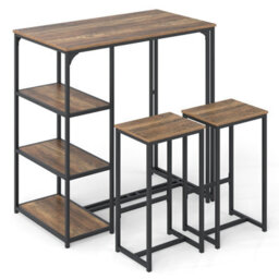 Gainoom 3-Piece Bar Table Set 2 Person Dining Furniture Set W/2 Stools-Brown - thumbnail 1