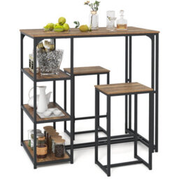Gainoom 3-Piece Bar Table Set 2 Person Dining Furniture Set W/2 Stools-Brown - thumbnail 2