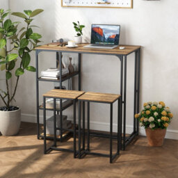 Gainoom 3-Piece Bar Table Set 2 Person Dining Furniture Set W/2 Stools-Brown - thumbnail 7