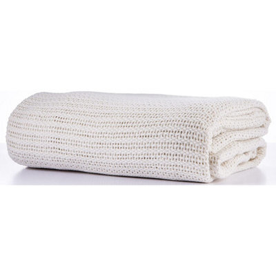 Just So Home 100% Cotton Cellular Blanket With Plain Hemmed Finish (Cream, Double 230Cm X 230Cm)