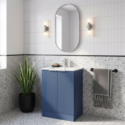 Balterley Tixall Fluted 2 Door Floor Standing Vanity Unit With Minimalist Basin, Satin Blue, 600mm - thumbnail 4