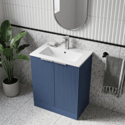 Balterley Tixall Fluted 2 Door Floor Standing Vanity Unit With Minimalist Basin, Satin Blue, 600mm - thumbnail 3