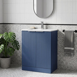Balterley Tixall Fluted 2 Door Floor Standing Vanity Unit With Minimalist Basin, Satin Blue, 600mm - thumbnail 2