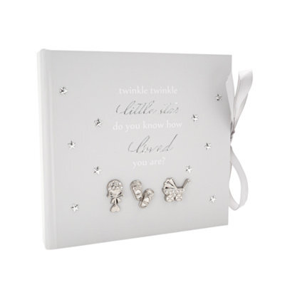 Happy Homewares Baby Keepsake Photo Album With Silver Plated Rattle Pram And Booties - image 1