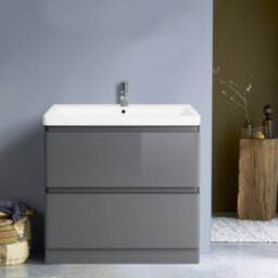 Rinse Bathrooms 800mm Free Standing Basin Vanity Cabinet Unit Bathroom Soft Close Drawers Storage Furniture Gloss Grey - thumbnail 1