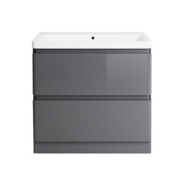 Rinse Bathrooms 800mm Free Standing Basin Vanity Cabinet Unit Bathroom Soft Close Drawers Storage Furniture Gloss Grey - thumbnail 3