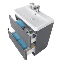 Rinse Bathrooms 800mm Free Standing Basin Vanity Cabinet Unit Bathroom Soft Close Drawers Storage Furniture Gloss Grey - thumbnail 4