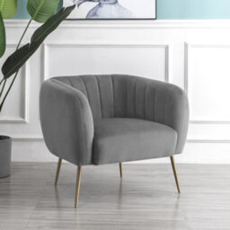 Matilda 84Cm Wide Grey Ruched Back Velvet Accent Chair With Brass Coloured Steel Legs
