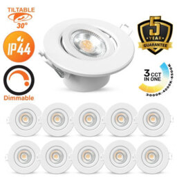 Paul Russells Led Downlight White Dimmable Tilt Recessed Ceiling Spotlight 6W 560 Lumens, Ip44, Colour Changeable Cct3, Pack Of 10 - thumbnail 1