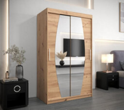 Arte Elypse Contemporary 2 Mirrored Sliding Door Wardrobe 5 Shelves 2 Rails Artisan Oak Effect (H)2000mm (W)1200mm (D)620mm - thumbnail 2
