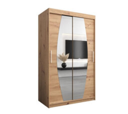 Arte Elypse Contemporary 2 Mirrored Sliding Door Wardrobe 5 Shelves 2 Rails Artisan Oak Effect (H)2000mm (W)1200mm (D)620mm - thumbnail 1