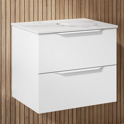 Affine 600mm Countertop Bathroom Vanity Unit Wall Hung Furniture Soft Close White - image 1