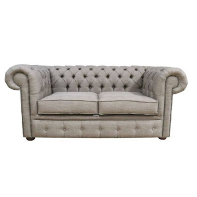 Chesterfield 2 Seater Sofa Settee Charles Linen Nutmeg Grey Fabric In Classic Style - image 1