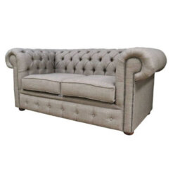 Chesterfield 2 Seater Sofa Settee Charles Linen Nutmeg Grey Fabric In Classic Style - thumbnail 5