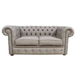 Chesterfield 2 Seater Sofa Settee Charles Linen Nutmeg Grey Fabric In Classic Style - thumbnail 1