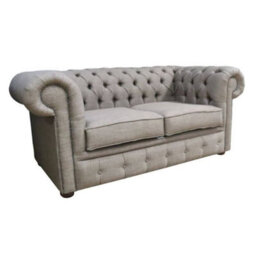 Chesterfield 2 Seater Sofa Settee Charles Linen Nutmeg Grey Fabric In Classic Style - thumbnail 3